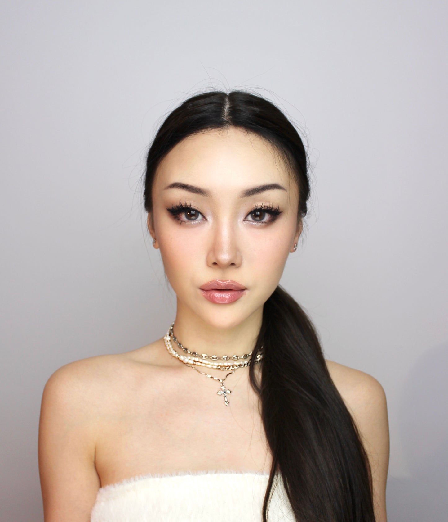 Layered Cross Pearl Necklace