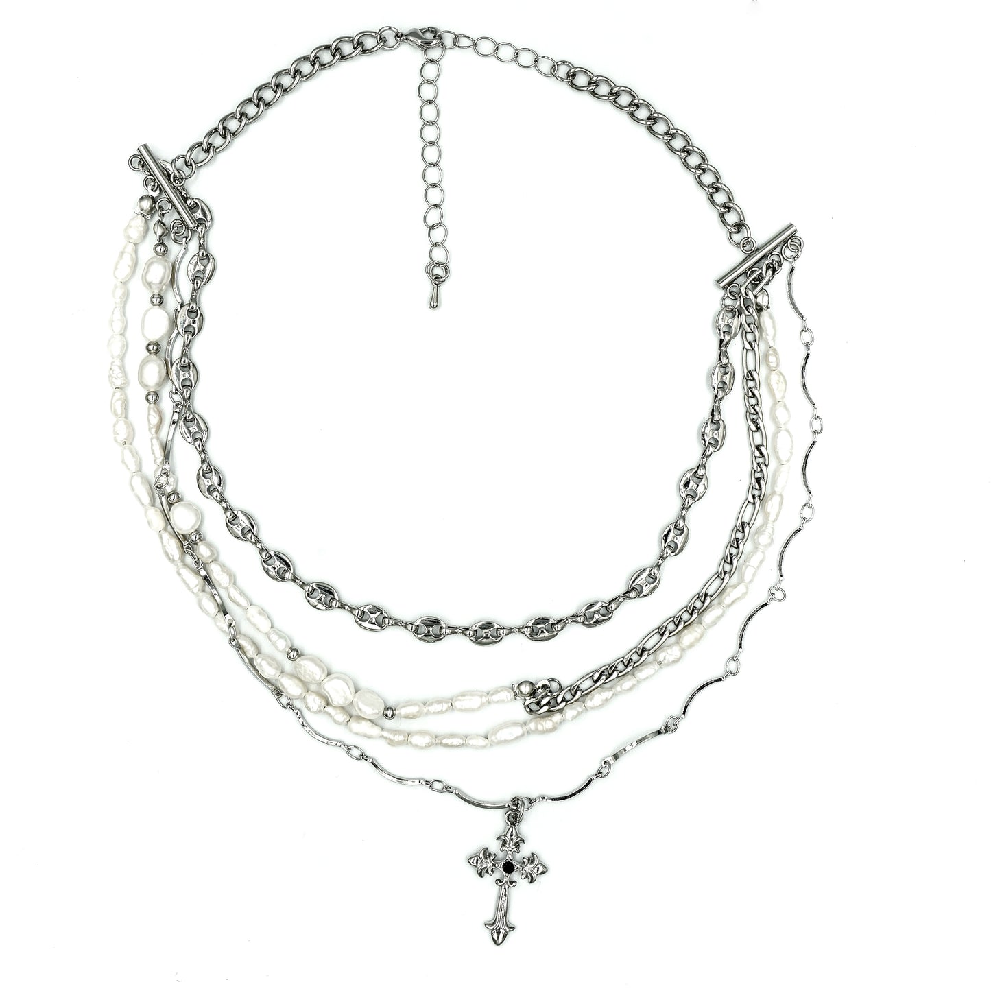 Layered Cross Pearl Necklace
